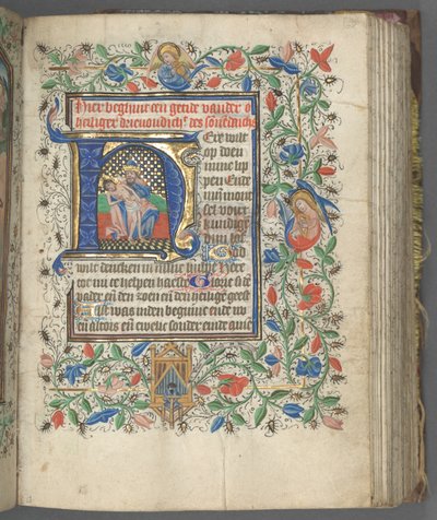 ユトレヒトの時間利用法：fol。 63r、聖三位一体のイニシャル、c。 1460-1465。 作： Master of Gijsbrecht van Brederode