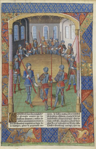 湖のランスロット。アーサー王と円卓の騎士、1494年。 作： Master of Jacques de Besançon