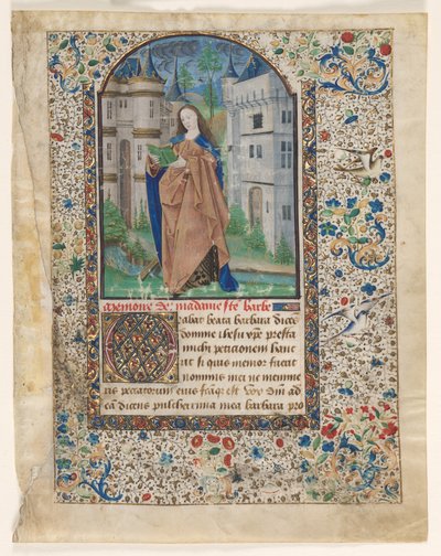 時間の本からの葉: St. Barbara 2 of 2 Excised Leaves, c. 1465年。 作： Master of Jacques de Luxembourg