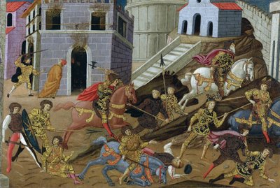 Tarquin le Superbe（JC前495年死去） - Tarquinとその家族のローマからの追放 - Marradiの巨匠（Maestro di Marradi）（活動時期1470-1513） - 15世紀後半 - パネルにテンペラ - 41x65,5 - 個人蔵 作： Master of Marradi