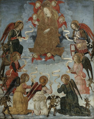 7人の大天使に囲まれた栄光の聖母、c.1490-1500 作： Master of Marradi