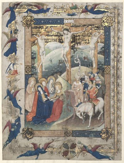 ミサ典書の葉: ミサ典礼典礼のための磔刑の口絵、c. 1440-1450。 作： Master of Otto van Moerdrecht
