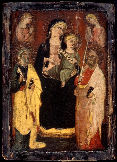 聖ペテロとパウロと一緒に鎮座している聖母子」、1400年頃 作： Master of San Jacopo a Muciano