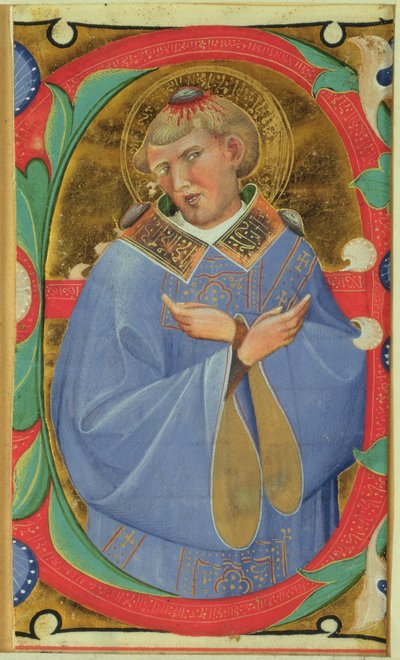聖ステパノを描いた歴史的な初期の「E」 作： Master of San Michele of Murano