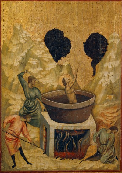 熱湯につかった聖セシルの殉教（木にテンペラ、13世紀末～14世紀初頭 作： Master of St. Cecilia