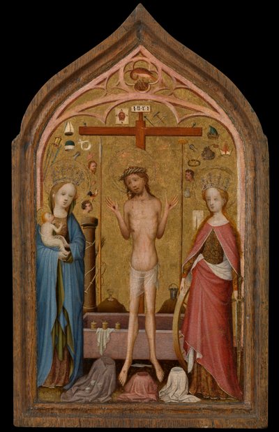 マドンナとアレクサンドリアの聖キャサリンとの悲しみの男（パネル上のテンペラ） 作： Master of St. Veronica