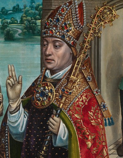 聖ニコラスの祭壇画からの穀物の奇跡の詳細、c.1486-93（パネルに油彩） 作： Master of The Legend of St. Lucy