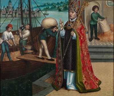 穀物の奇跡、聖ニコラスの祭壇画、1486〜93年頃（パネルに油彩） 作： Master of The Legend of St. Lucy