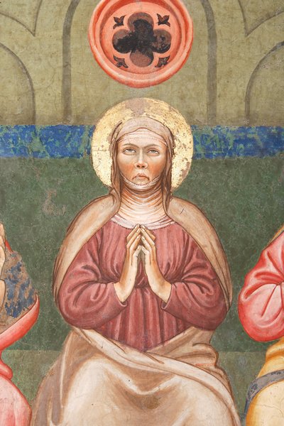 「ペンテコステ」、聖母マリアの詳細、1420年頃（フレスコ画） 作： Master of Vignola