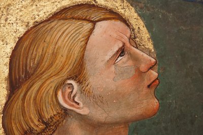 「ペンテコステ」、祈る聖人の詳細、1420年頃（フレスコ画） 作： Master of Vignola