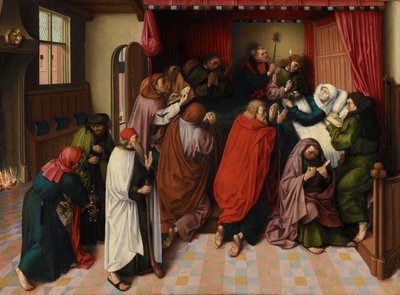 処女の死、c。 1500 (パネルに油彩) 作： Master of the Amsterdam Death of the Virgin