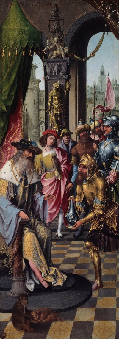 ベツレヘムの貯水池の水を受けるダビデ王（151520年 作： Master of the Antwerp Adoration