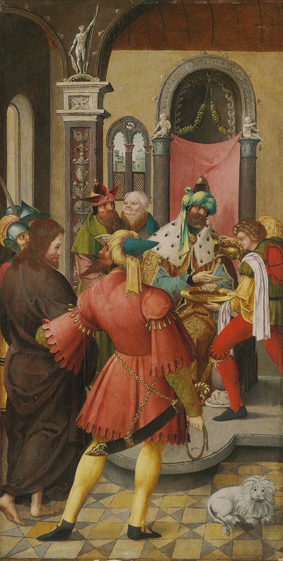 祭壇画の翼：ピラトの前のキリスト 作： Master of the Antwerp Adoration