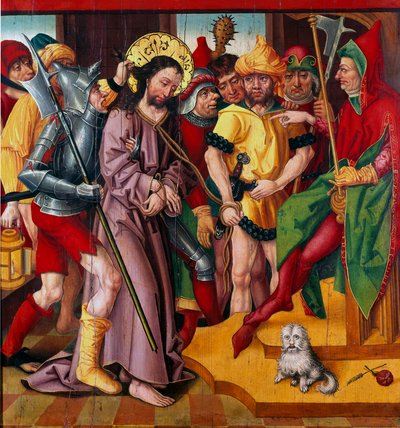 ヘロデ・アンティパスの前のイエス バーデンの謝肉祭壇画のパネル（15世紀） ディジョン、美術館蔵 作： Master of the Baden Carnation