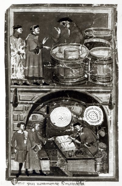 オリーブ商人の市場と店の様子 作： Master of the Biadaiolo Codex