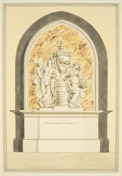 ブリストル大聖堂のエリザベス・ドレイパー夫人（1835年没）の墓（水彩・紙 作： Master of the Bristol Church Monuments
