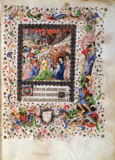 29433 f.67 Aderation of the Child、Book of Hours、c.1407 (ベラム) から追加 作： Master of the Brussels Initials