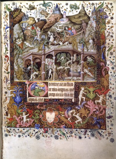 追加。 29433、f.89 地獄のシーン、「Book of Hours」のイラスト、1407 年頃（ベラムにインクとカラー） 作： Master of the Brussels Initials