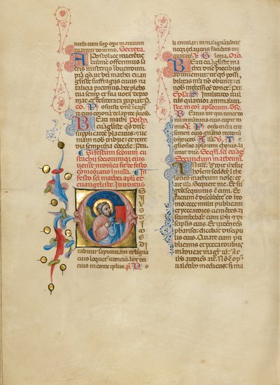 頭文字O：福音書を掲げる聖マタイの天使 作： Master of the Brussels Initials