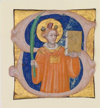 アンチフォナリーの初期Sにおける聖ステパノとの写本の照明、ca。 1410-20。 作： Master of the Brussels Initials