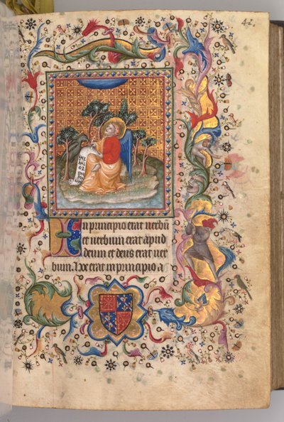 チャールズオブノーブル、ナヴァール王1361-1425の時間：fol.1r、セントジョンザエヴァジェリスト、c。 1405年。 作： Master of the Brussels Initials and Associates