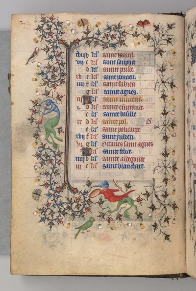 チャールズザノーブル、ナヴァール王1361-1425の時間：fol。 1 v、1月、c。 1405年。 作： Master of the Brussels Initials and Associates