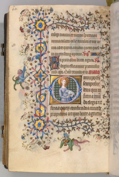 1361年から1425年までのナバラ王シャルル・ザ・ノーブルの時間、fol。 299v、聖アグネス、c。 1405年。 作： Master of the Brussels Initials and Associates
