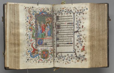チャールズザノーブル、ナヴァール王1361-1425の時間：fol。 79r、テキスト、c。 1405年。 作： Master of the Brussels Initials and Associates
