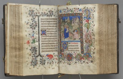 チャールズザノーブル、ナヴァール王1361-1425の時間：fol。 87v、テキスト、c。 1405年。 作： Master of the Brussels Initials and Associates