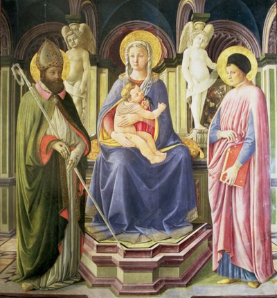 マドンナと子供とSS。クレメントとジャスティン、1449-50 作： Master of the Castello Nativity