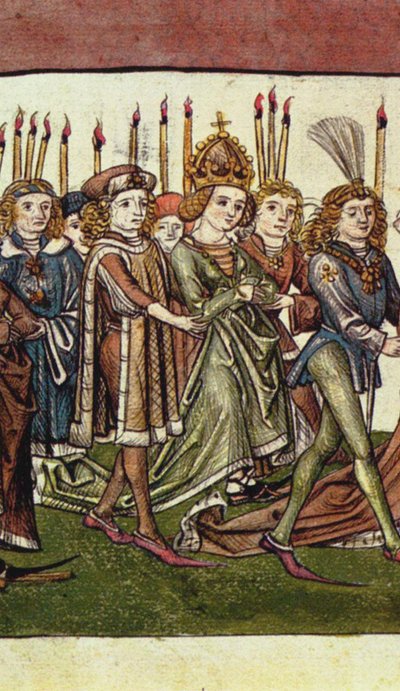 ルクセンブルクのエリザベス女王。 Richental の Illustrated Chronicle からの詳細、c。 1440 作： Master of the Chronicle of the