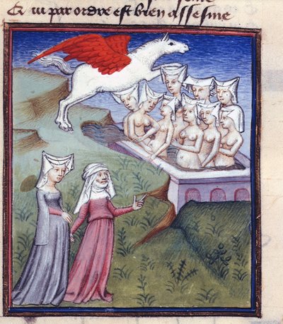 Harl 4431 fol.183 クリスティーヌ・ド・ピザンの作品集より、入浴する9人のミューズ 作： Master of the Cité des Dames