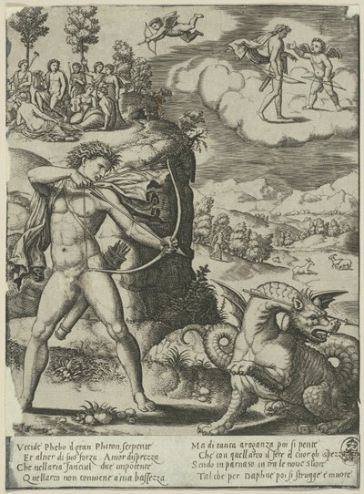 Apollo Slaying Python、The History of Apollo and Daphne のプレート 1 作： Master of the Die