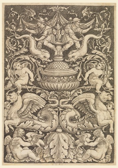 イルカと翼のあるライオンのグロテスク 作： Master of the Die, Italian or German, 1530 1560