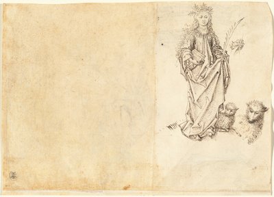 聖アグネス (裏面) 作： Master of the Drapery Studies after Martin Schongauer