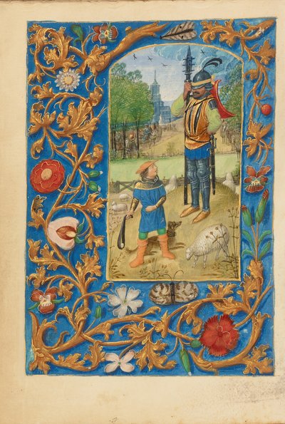 ダヴィデとゴリアテ 1480-85年頃（テンペラ彩色・金） 作： Master of the Dresden Prayer Books
