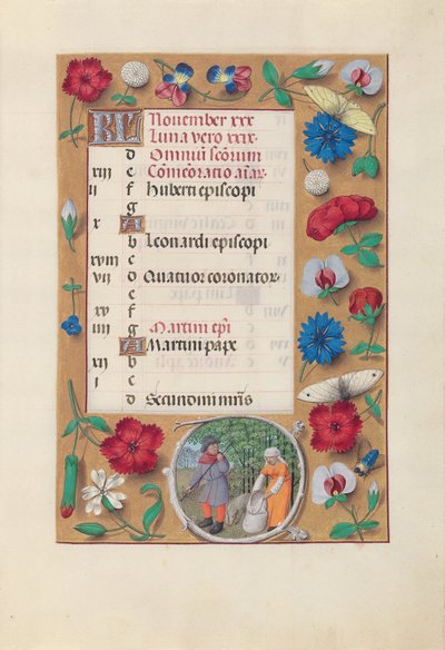 スペイン女王イザベラの時間：  フォル12r、11月 作： Master of the First Prayerbook of Maximillian