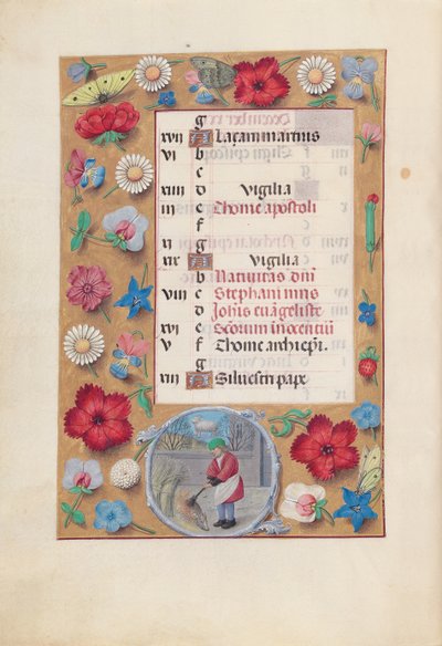 女王イザベラカトリック、スペイン女王の時間：フォル。 13v、12月、c。 1500。 作： Master of the First Prayerbook of Maximillian