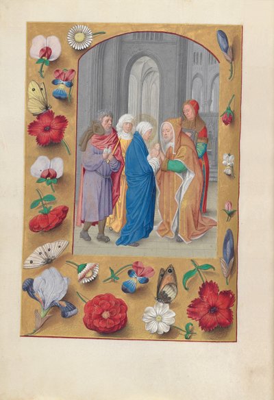 スペイン女王イザベラ女王の時間：フォル。 141v、神殿でのプレゼンテーション、c1500。 作： Master of the First Prayerbook of Maximillian