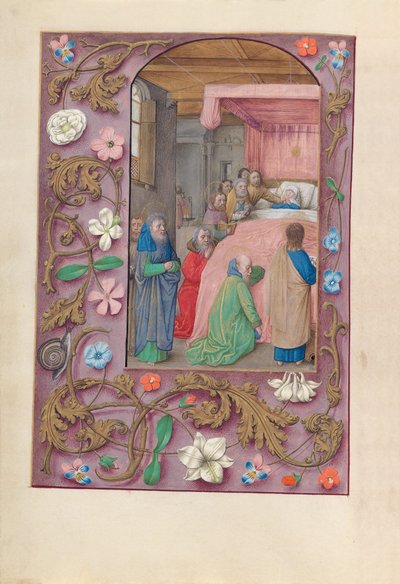 スペイン女王イザベラの時間：  フォル。154v 聖母の死 作： Master of the First Prayerbook of Maximillian