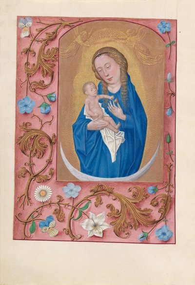 女王イザベラカトリック、スペイン女王の時間：フォル。 159v、太陽の下で服を着た女性、c1500。 作： Master of the First Prayerbook of Maximillian