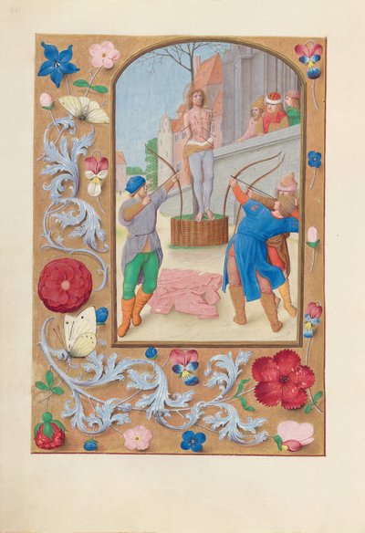 女王イザベラカトリック、スペイン女王の時間：フォル。 177v、聖セバスチャン、c。 1500。 作： Master of the First Prayerbook of Maximillian