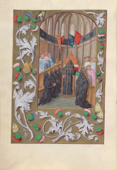 女王イザベラカトリック、スペイン女王の時間：フォル。 219v、葬儀、c。 1500。 作： Master of the First Prayerbook of Maximillian
