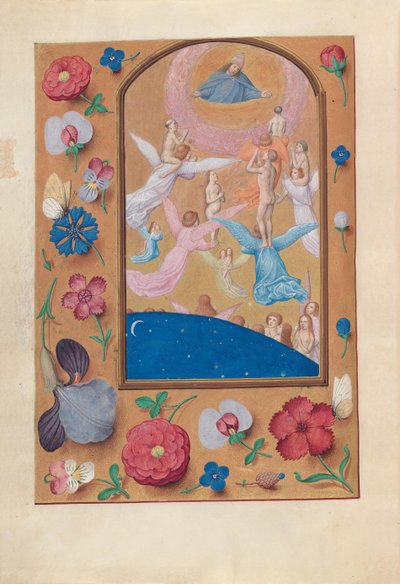 女王イザベラカトリック、スペイン女王の時間：フォル。 24V、救われた魂、c。 1500。 作： Master of the First Prayerbook of Maximillian