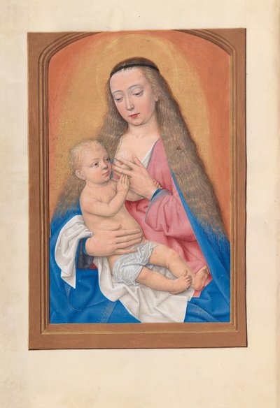 女王イザベラカトリック、スペイン女王の時間：フォル。 257v、マドンナと子供、c。 1500。 作： Master of the First Prayerbook of Maximillian