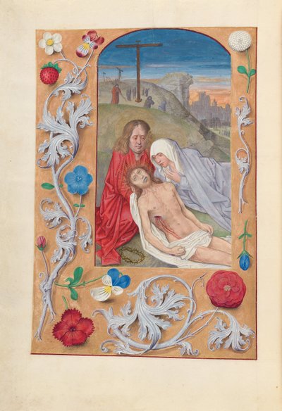 女王イザベラカトリック、スペイン女王の時間：フォル。 260v、哀悼、c。 1500。 作： Master of the First Prayerbook of Maximillian