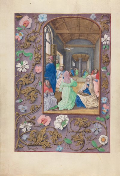 女王イザベラカトリック、スペイン女王の時間：フォル。 31v、ペンテコステ、c。 1500。 作： Master of the First Prayerbook of Maximillian