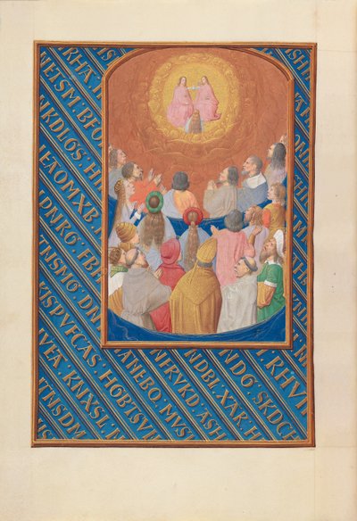 スペイン女王イザベラ女王の時間：フォル。 37v、天国の裁判所、c。 1500。 作： Master of the First Prayerbook of Maximillian