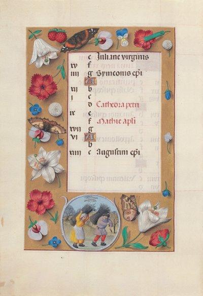 スペイン女王イザベラ女王の時間：フォル。 3v、2月、c。 1500。 作： Master of the First Prayerbook of Maximillian