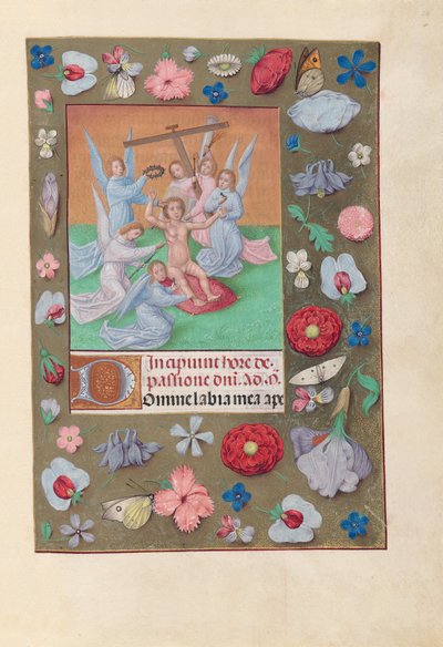 スペイン女王イザベラの時間：  フォル50r 幼子キリストと受難の道具 作： Master of the First Prayerbook of Maximillian
